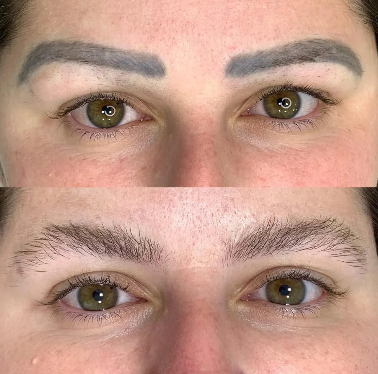 Antes e depois real de design de sobrancelhas